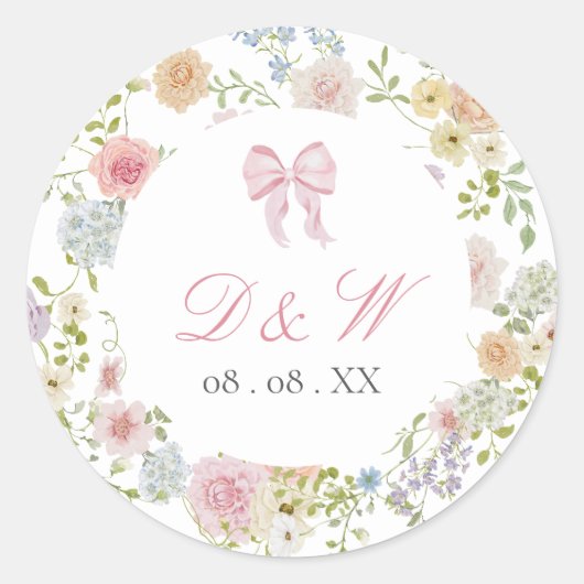 Monogrammed Bows and Wildflowers Sticker (Vorderseite)