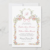 Monogrammed Bows and Wildflowers Wedding Einladung (Vorderseite)