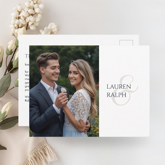 Monogrammed Chic Elegant Couple Photo Thank You Postkarte