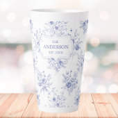 Monogrammed Classic Blue Flowers Floral Pattern Milchtasse