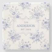Monogrammed Classic Blue Flowers Floral Pattern Steinuntersetzer (Vorderseite)