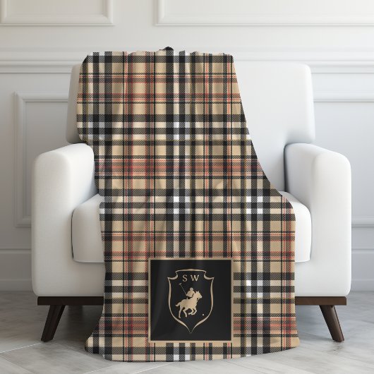 Monogrammed Classic Tartan Plaid Polo Mocha Brown Fleecedecke