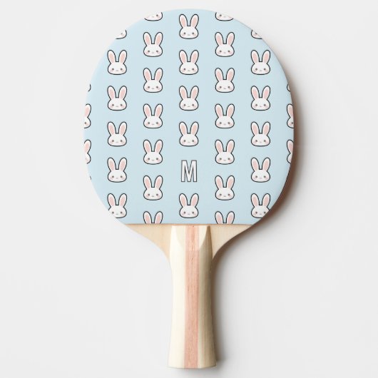 Monogrammed Cute Bunny Face Rabbit Pattern Tischtennis Schläger (Vorderseite)
