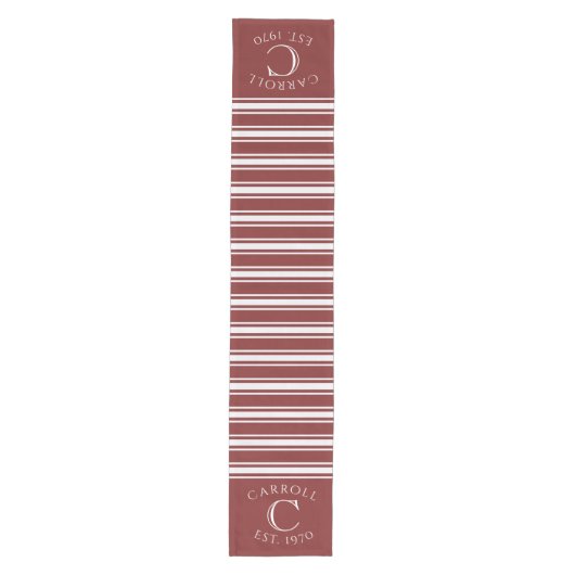 Monogrammed Double Striped | Cranberry Mittelgroßer Tischläufer (Vorderseite)