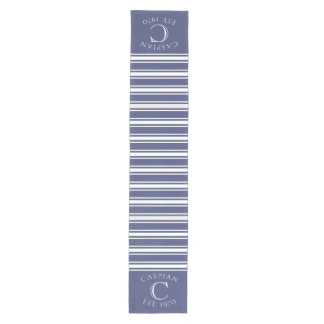Monogrammed Double Striped | Navy Blue Mittelgroßer Tischläufer