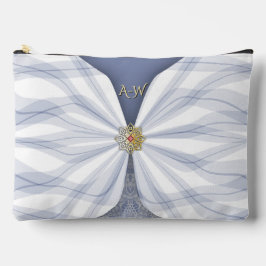 Monogrammed Dusty Blue Jewel Textile Illusion  Zubehörtasche