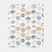 Monogrammed Evil Eye Pattern | Add Name Fleece Bla (Vorderseite)