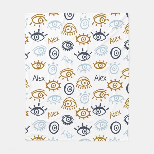Monogrammed Evil Eye Pattern | Add Name Fleece Bla (Vorderseite)
