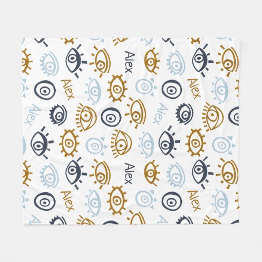 Monogrammed Evil Eye Pattern | Add Name Fleece Bla (Vorderseite (Horizontal))