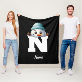 Monogrammed Family Christmas Custom Cute Snowman Fleecedecke