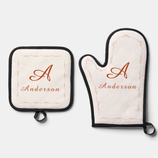 Monogrammed Family Name  Ofenhandschuh & Topflappen-Set (Vorderseite)
