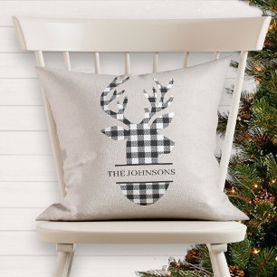 Monogrammed Farmhouse Black Beige Pläd Deer Kissen