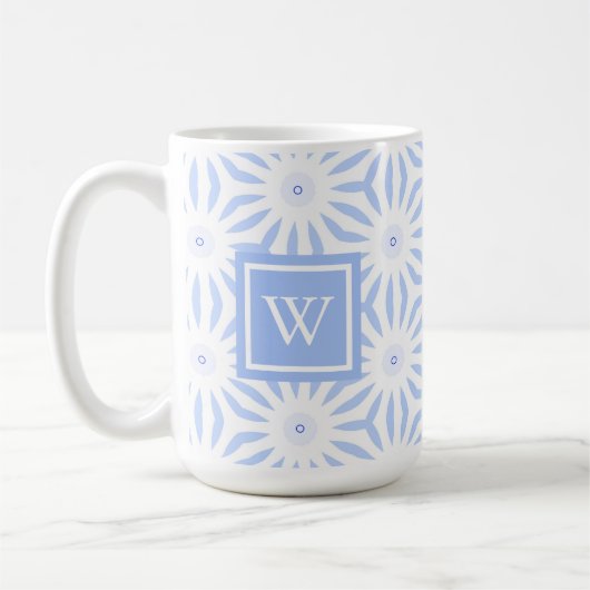 Monogrammed Feminine Elegant Blue Geometric  Kaffeetasse (Links)