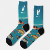 Monogrammed Fish Under Blue Ocean  Socken (Linkes Detail)