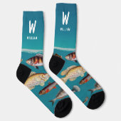 Monogrammed Fish Under Blue Ocean  Socken (Rechts)