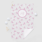 Monogrammed Frilly Coquette Pink watercolor Bow Golfhandtuch (Insitu)
