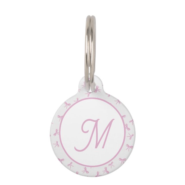 Monogrammed Frilly Coquette Pink watercolor Bow  Haustiermarke (Vorderseite)