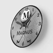 Monogrammed Golf Tee Silver Runde Wanduhr (Winkel)