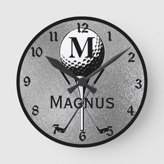 Monogrammed Golf Tee Silver Runde Wanduhr (Vorderseite)
