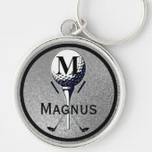 Monogrammed Golf Tee Silver Schlüsselanhänger (Vorne)
