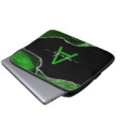 Monogrammed Green Agate with Silver Glitter Accent Laptopschutzhülle (Vorne Knopf)