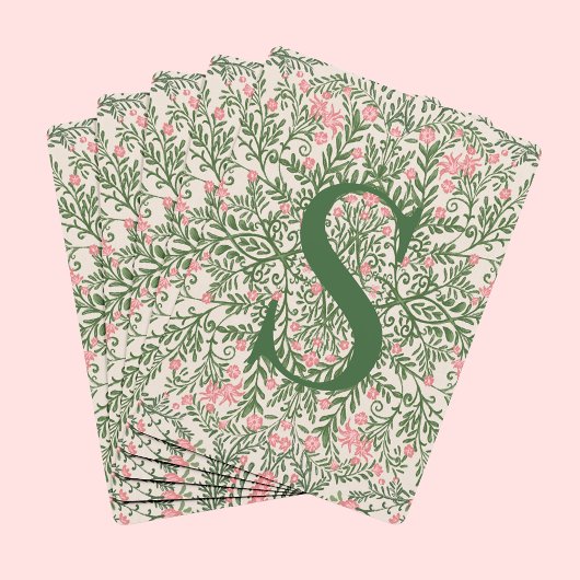 Monogrammed Green & Pink Floral Pattern Card Deck  Spielkarten