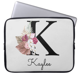 Monogrammed Initial K Pink Boho Floral Laptopschutzhülle