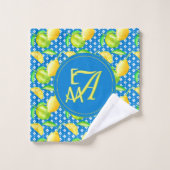Monogrammed Lemon Tree Azure Blue Newlywed Decor Badhandtuch Set (Waschlappen)