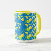 Monogrammed Lemon Tree Azure Blue Newlywed Decor Tasse (VorderseiteRechts)