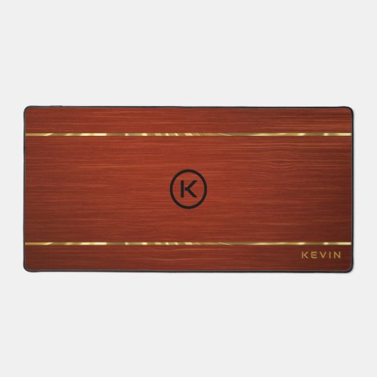 Monogrammed Mahogany Wood Texture Schreibtischunterlage (Vorderseite)