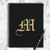 Monogrammed Modern Gothic Minimal Black and Gold Notizblock