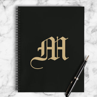 Monogrammed Modern Gothic Minimal Black and Gold Notizblock