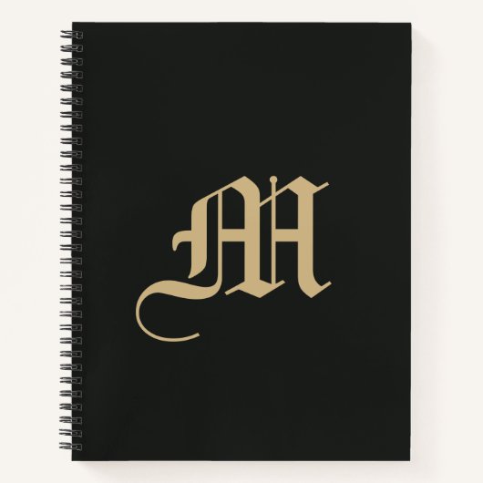 Monogrammed Modern Gothic Minimal Black and Gold Notizblock (Vorderseite)