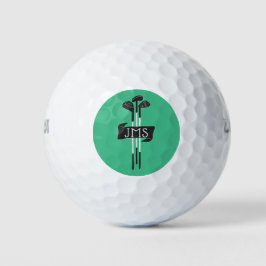 Monogrammed Modern Hand-Drawn Golf Clubs Green Golfball