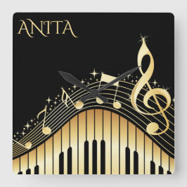 Monogrammed Musical Keyboard Quadratische Wanduhr