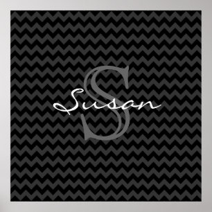 monogrammed name b&w chevron pattern poster