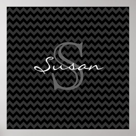 monogrammed name b&w chevron pattern poster (Vorne)