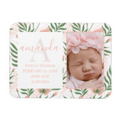 Monogrammed Name Floral Pink Birth Magnet (Horizontal)
