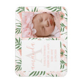 Monogrammed Name Floral Pink Birth Magnet (Vertikal)