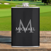 Monogrammed Name Initial Black Gray Custom Flachmann