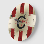 Monogrammed Name | Red Glitter Gold Stripes Große Wanduhr (Winkel)