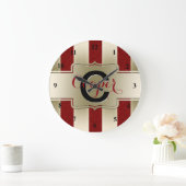 Monogrammed Name | Red Glitter Gold Stripes Große Wanduhr (Zuhause)