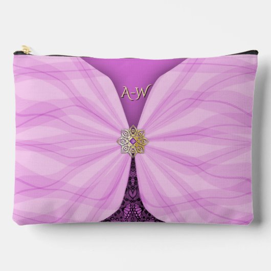 Monogrammed Orchid Pink Jewel Textile Illusion   Zubehörtasche (Vorderseite)
