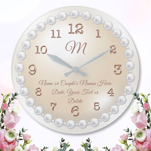 Monogrammed Pearls on Pearl Clock, Personalized Große Wanduhr