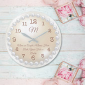 Monogrammed Pearls on Pearl Clock, Personalized Große Wanduhr
