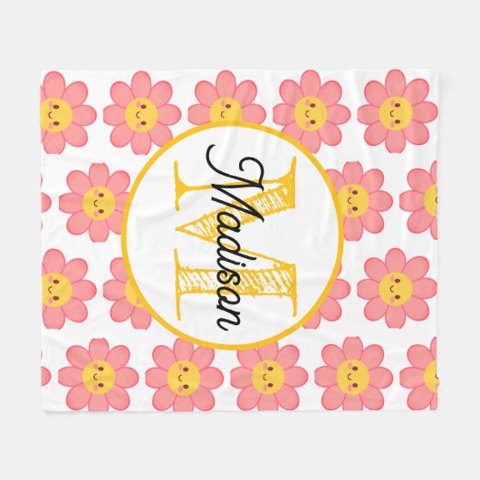 Monogrammed personalize flower fleece blanket (Vorderseite (Horizontal))