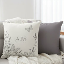 Monogrammed Pillow – Elegant Botanical Butterflies