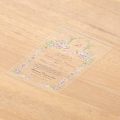 Monogrammed Pink Bows and Wildflowers Wedding Acryleinladungen (Ablage )