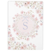 Monogrammed Pink Flowers and Lace Floral Klemmbrett (Rückseite)