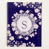 Monogrammed Pink Flowers and Lace Floral Planer (Vorderseite)